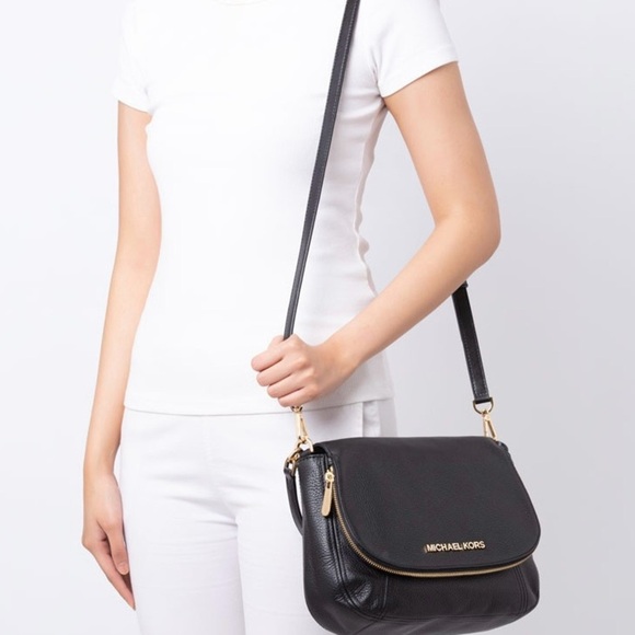 Michael Kors Bedford Black Pebble Leather Crossbody With Handle And Flap - Picture 1 of 8